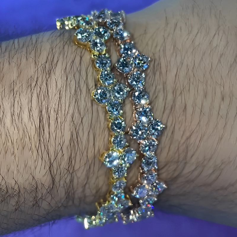 Round Cut Aquamarine Sapphire Tennis Bracelet For Men
