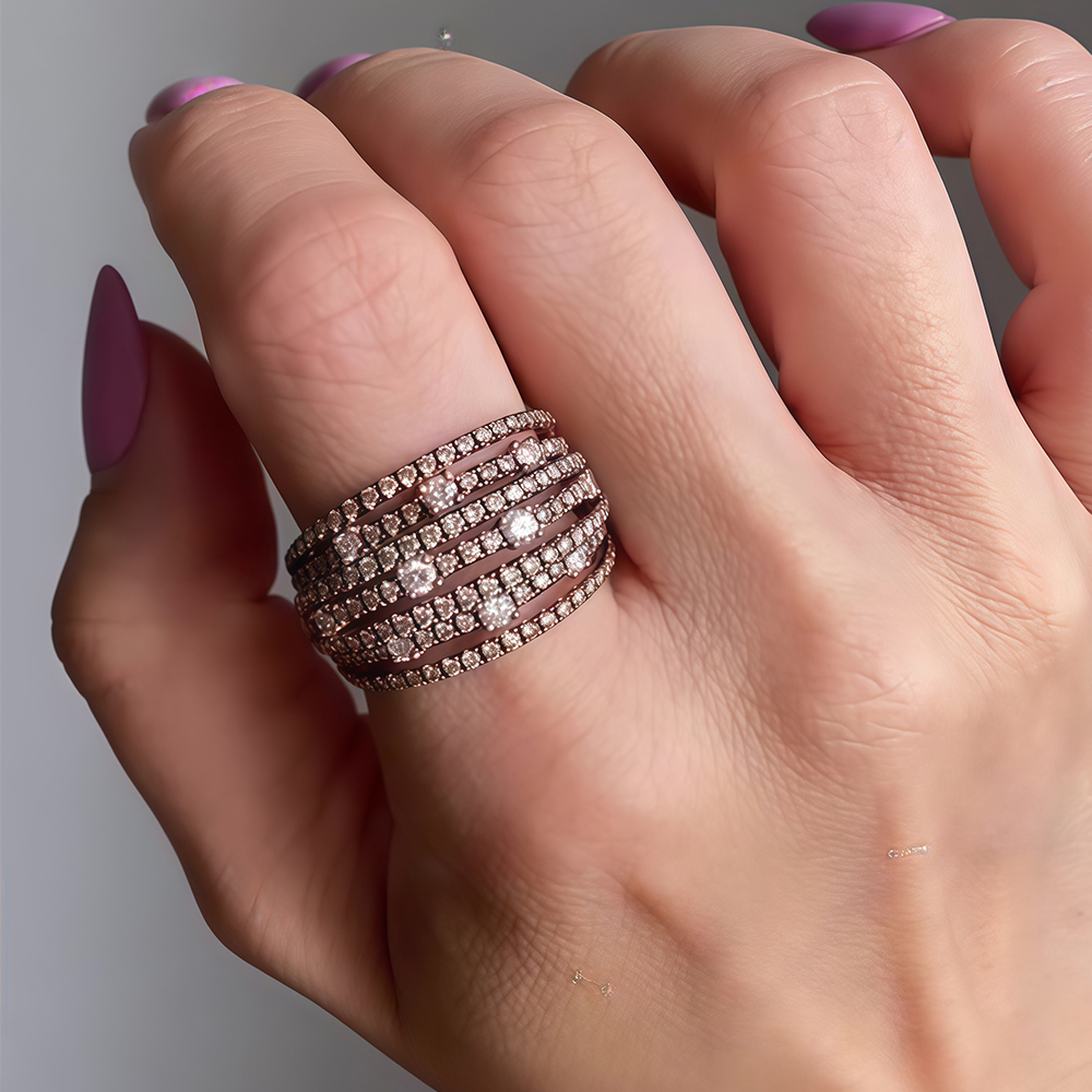 Round Cut White Sapphire Woven Wedding Band