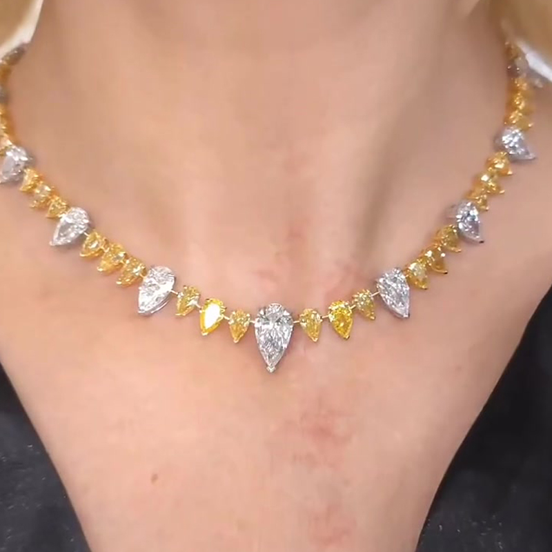 Pear Cut Yellow&White Sapphire Necklace&Earrings Set