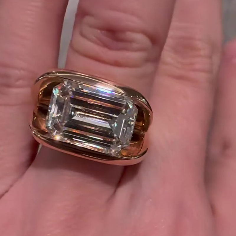 4ct White Sapphire Emerald Cut Side Open Engagement Ring