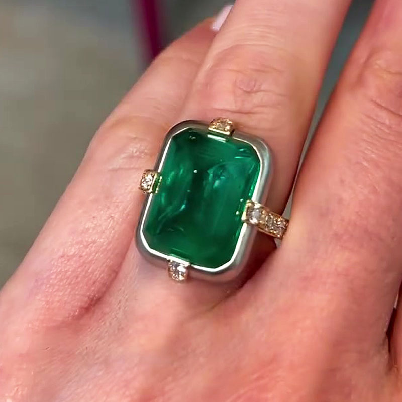 12ct Sugarloaf Emerald Cut Two-Tone Ring