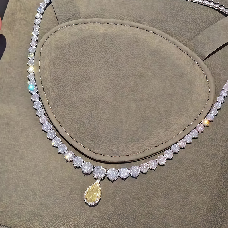 Round & Pear Cut Emerald/Yellow Sapphire Choker Necklace