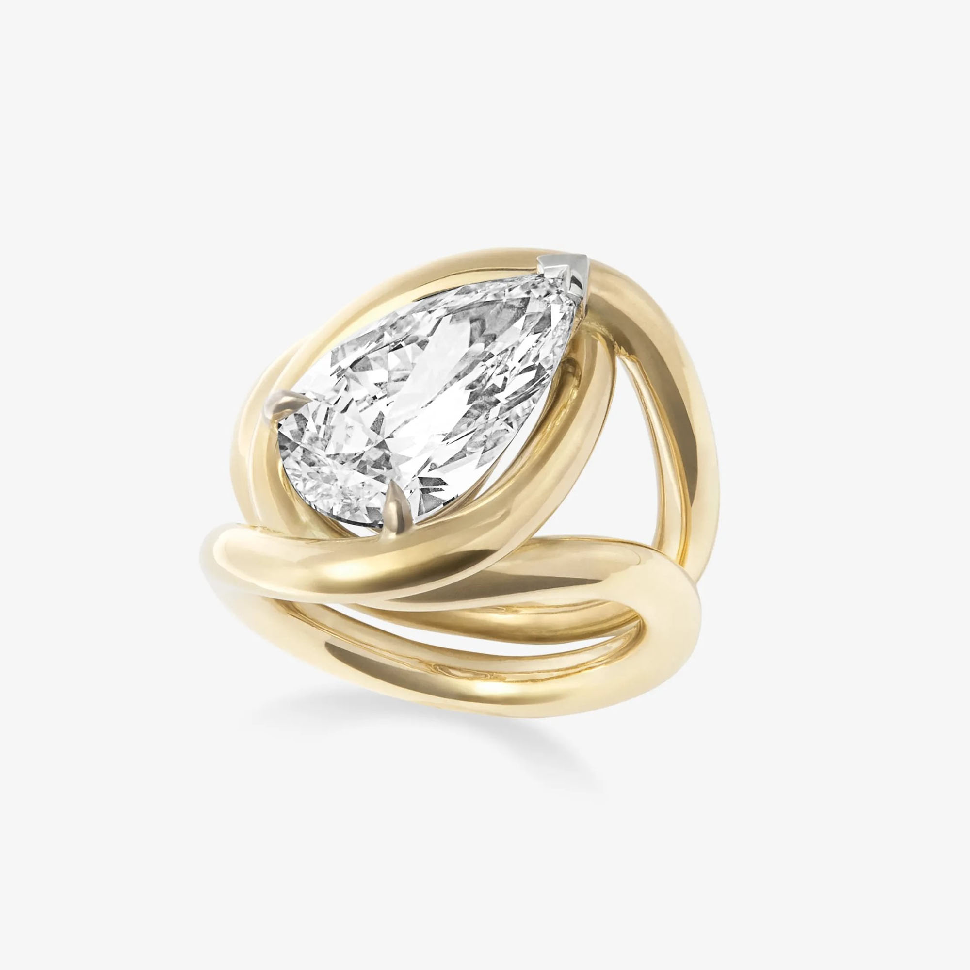 5ct Twisted Gold Pear Cut Dianond Solitaire Ring