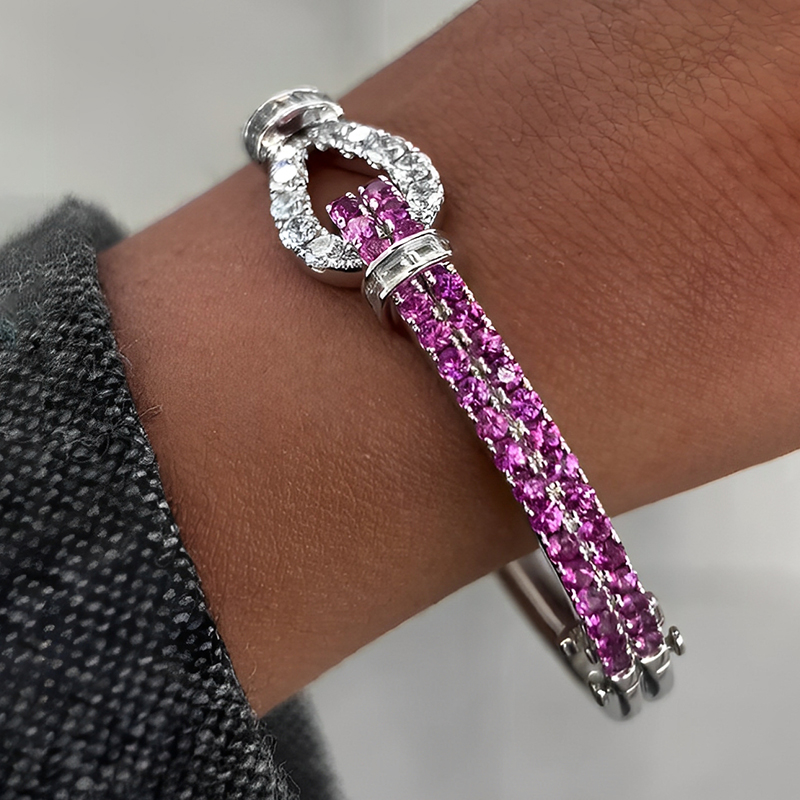 Two Tone Pink&White Sapphire Knot Bracelet