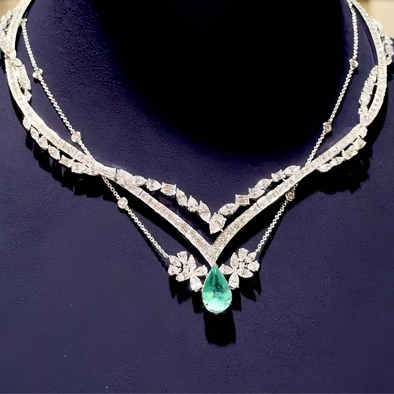 Pear Cut Paraiba Tourmaline & Multi-Cut White Sapphire Layered Necklace Set