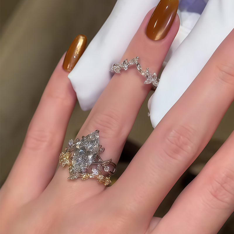 3ct Marquise Cut White Sapphire Vine Ring Set / 3-Piece