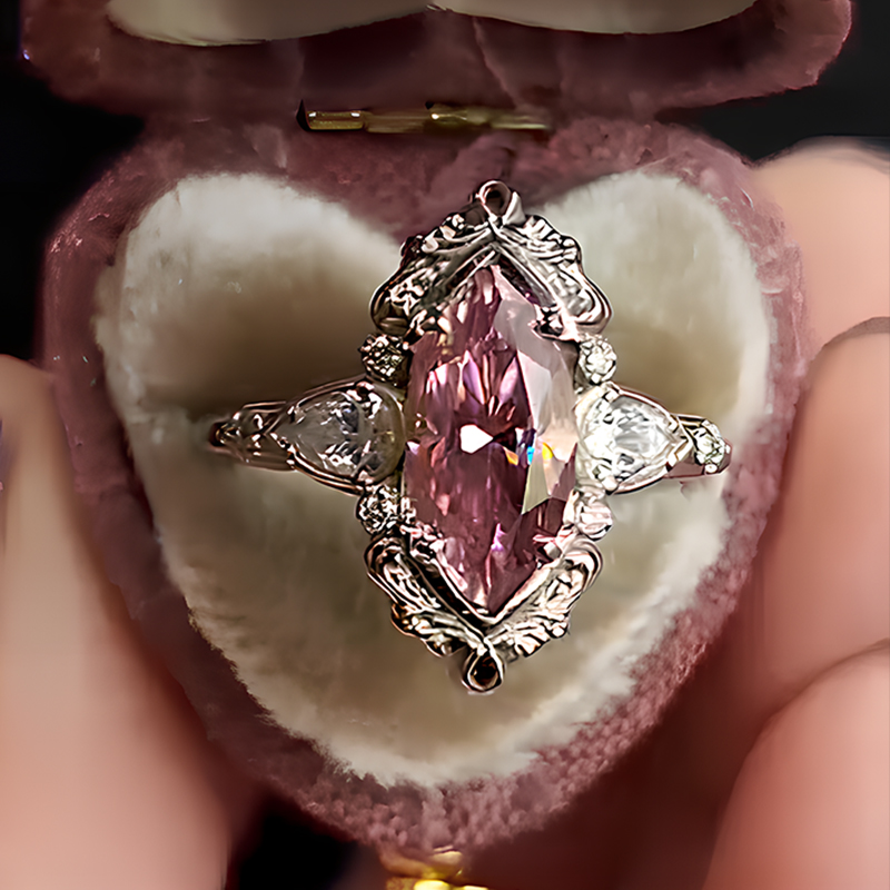 Vintage 1.5ct Marquise Cut Pink Sapphire Engagement Ring