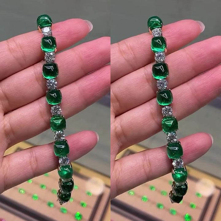 Royal Colombian Cabochon Cut Emerald Sapphire Bracelet