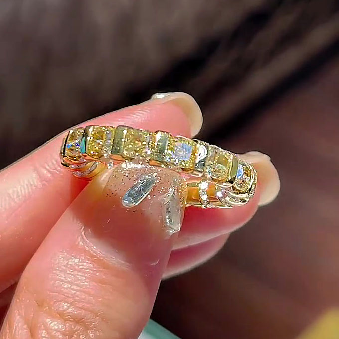 6.85ct Cushion Cut Yellow Sapphire Eternity Ring