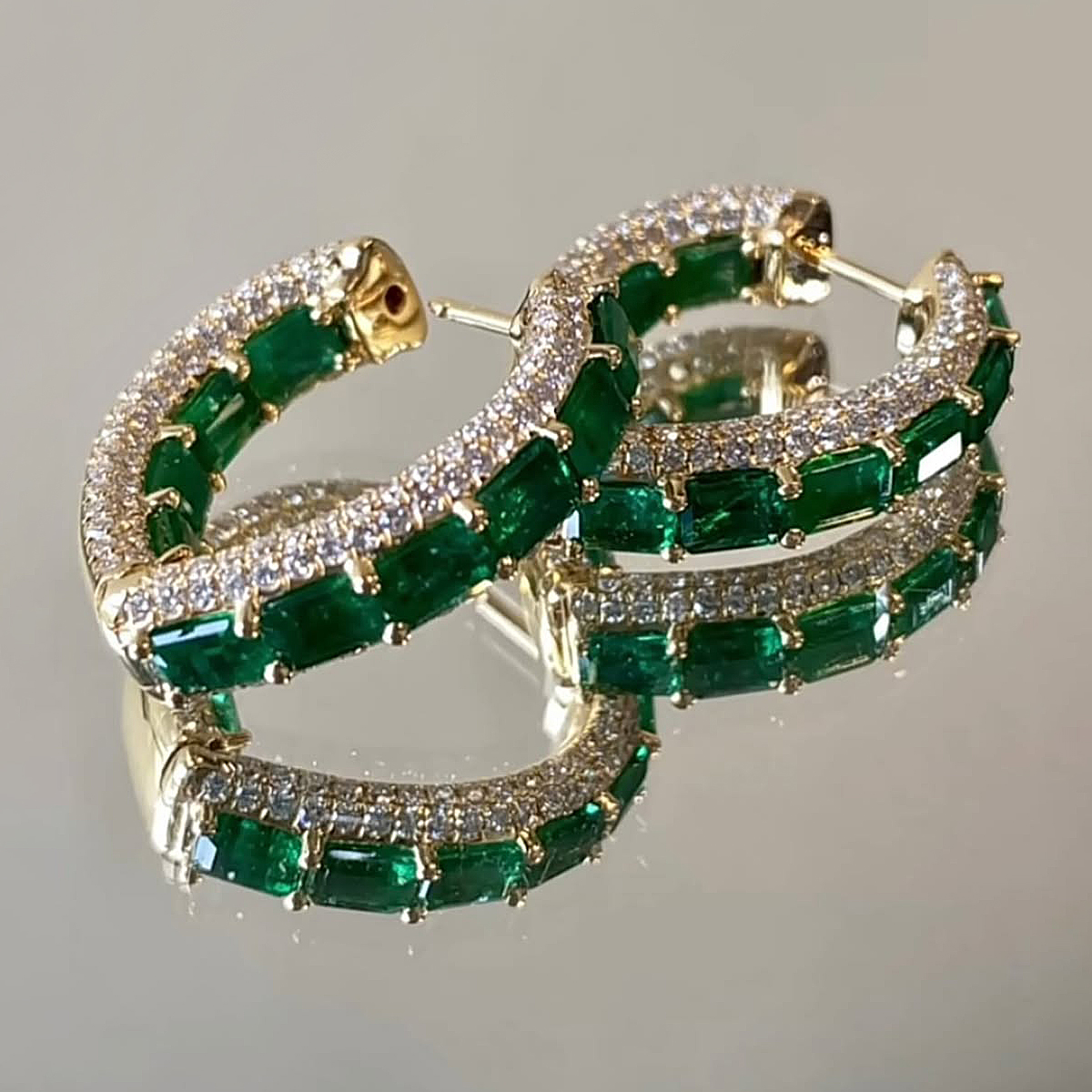 Emerald & White Sapphire Hoop Earrings
