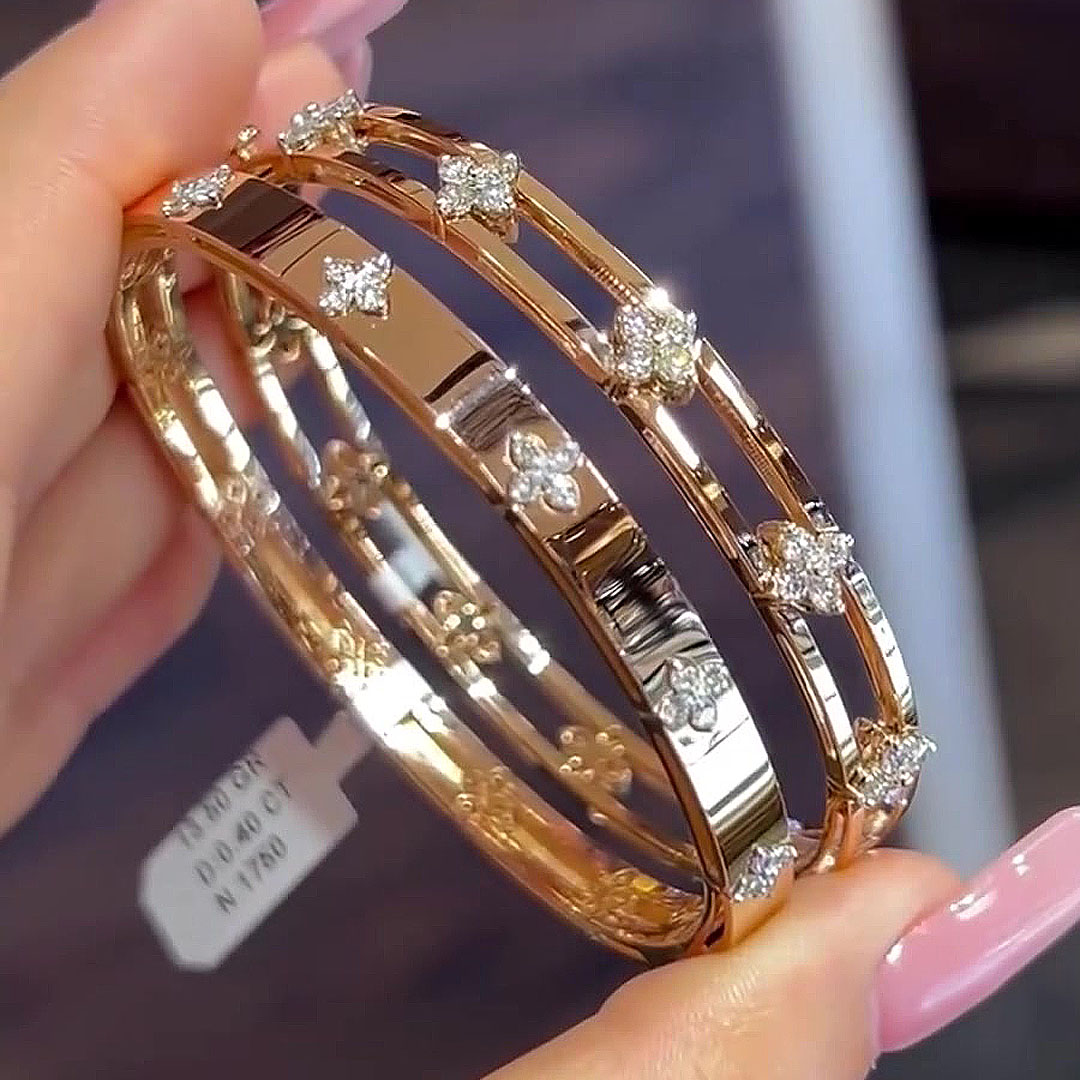 Hallow Round Cut White Sapphire Bangle