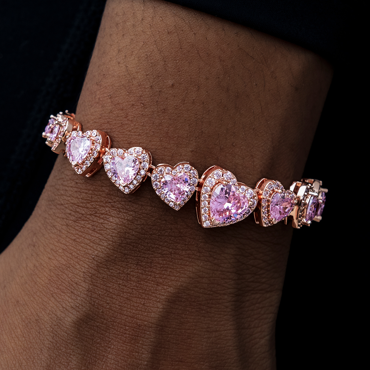 Diamond Heart Bracelet Rose Gold Pave Jewelry for Men