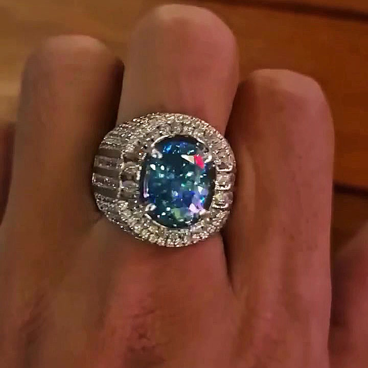 5ct Oval Cut Aquamarine Sapphire Men's Engagement Ring