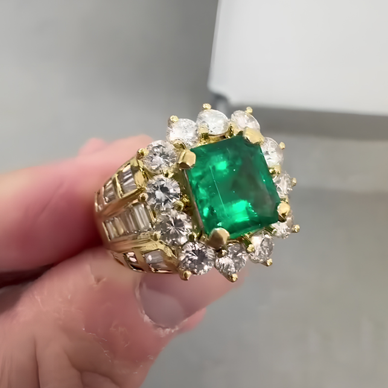 Halo 8ct Emerald Cut Emerald Sapphire Engagement Ring