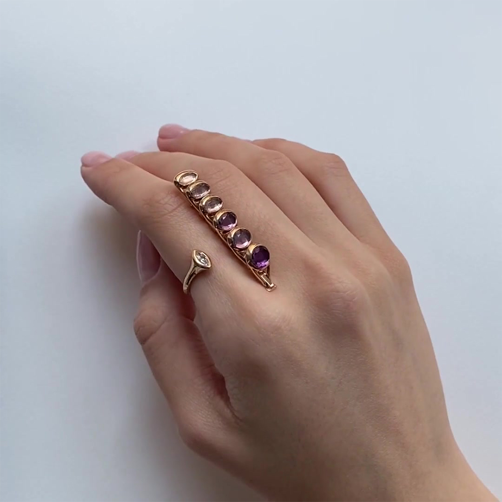 5.6ctw Oval Cut Amethyst & Blue Topaz Open Ring