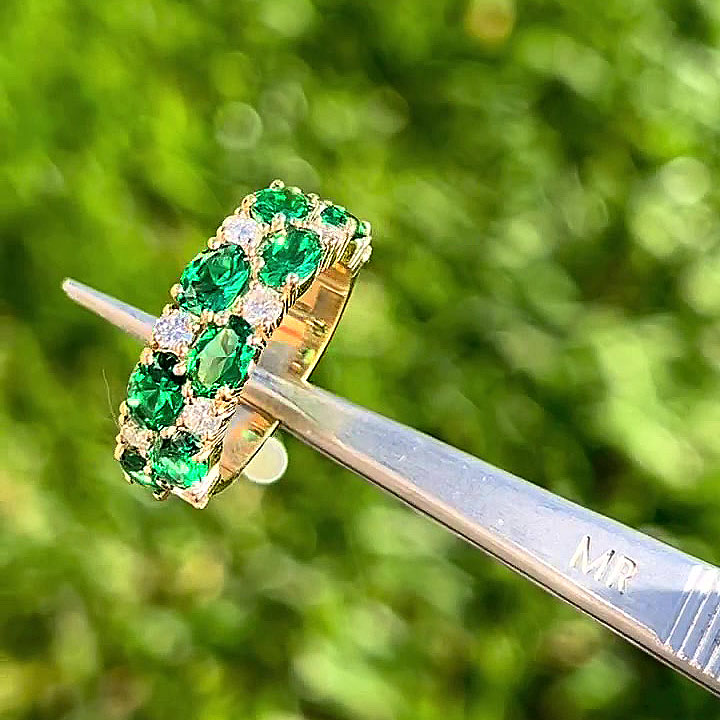 4.75ct Oval Cut Emerald Sapphire Half Eternity Ring