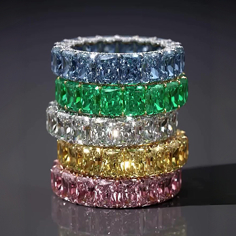 Radiant Cut Blue/Emerald/White/Yellow/Pink Sapphire Band Ring