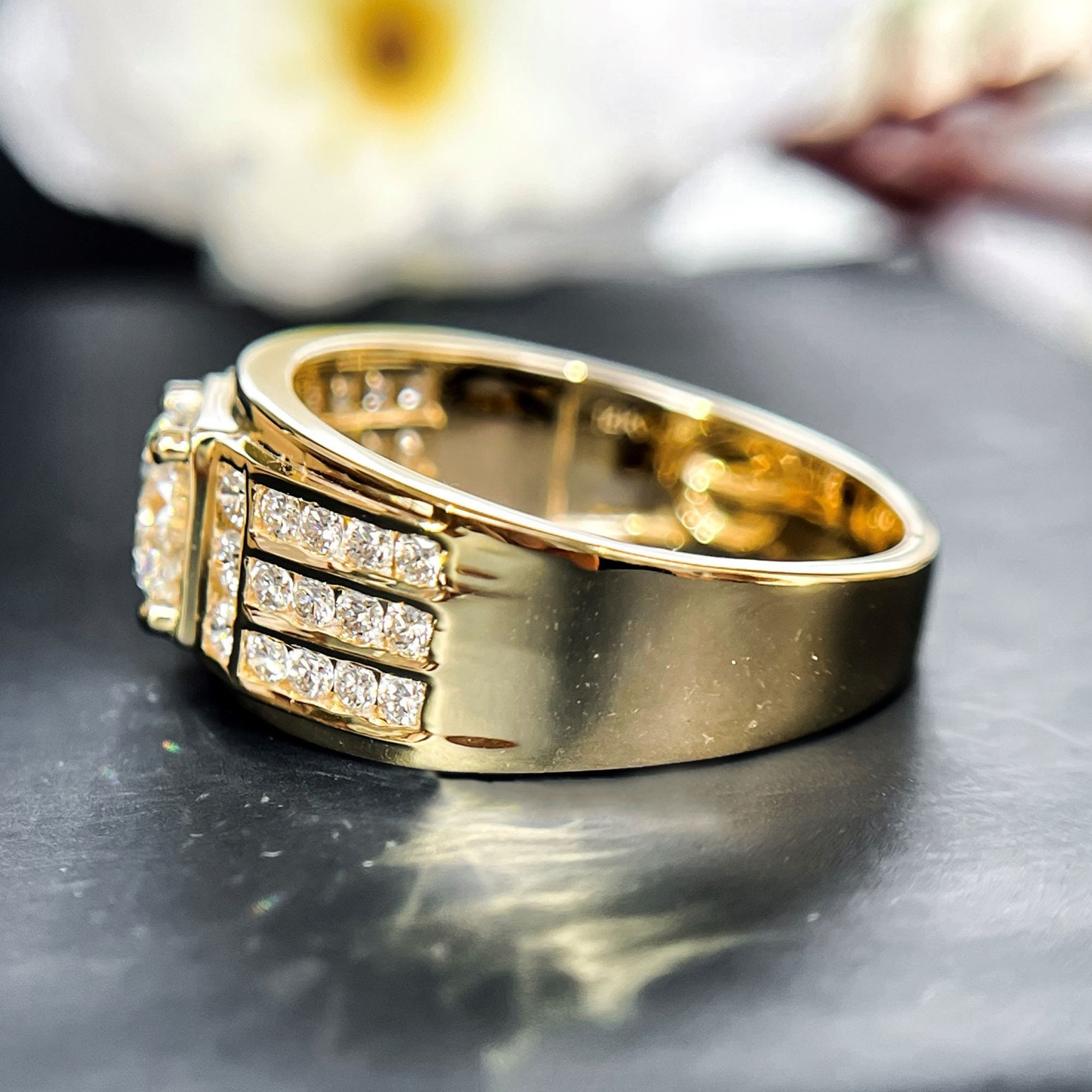 Men's 5ct Round Cut White Sapphire Three Row Pave Ring