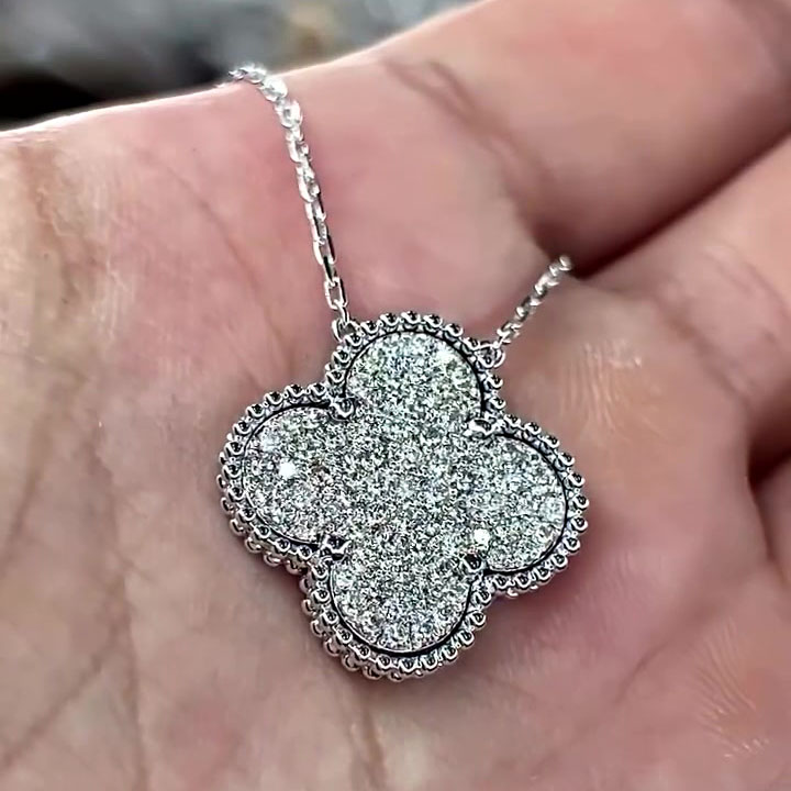 Four Leaf Clover Design White Sapphire Ring&Necklace / 2PCS