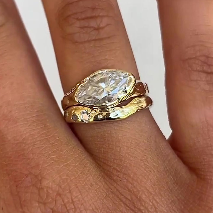 Art Deco 3ct Marquise Cut White Sapphire Ring Set