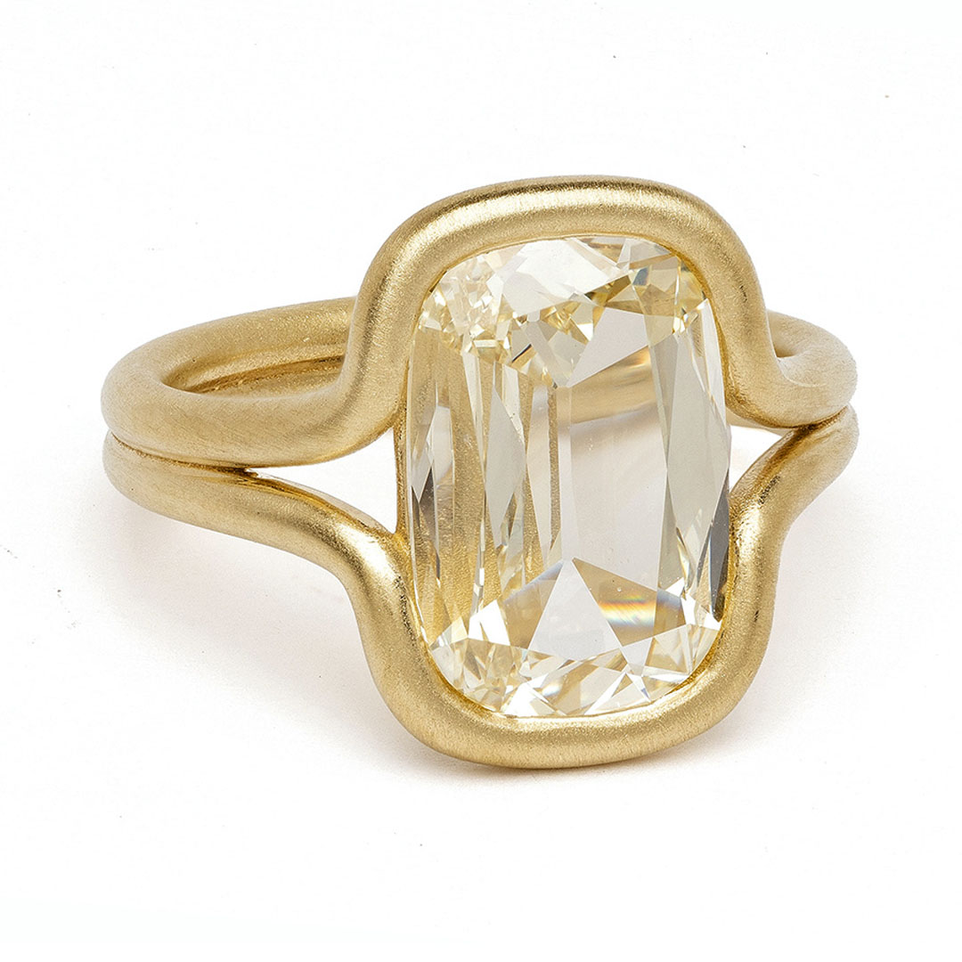 3.5ct Sandblast Cushion Cut Yellow Sapphire Solitaire Ring