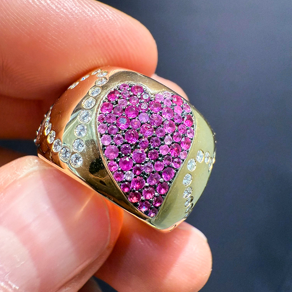 Heart Pave Setting 3.3ct Three Tone Wedding Band