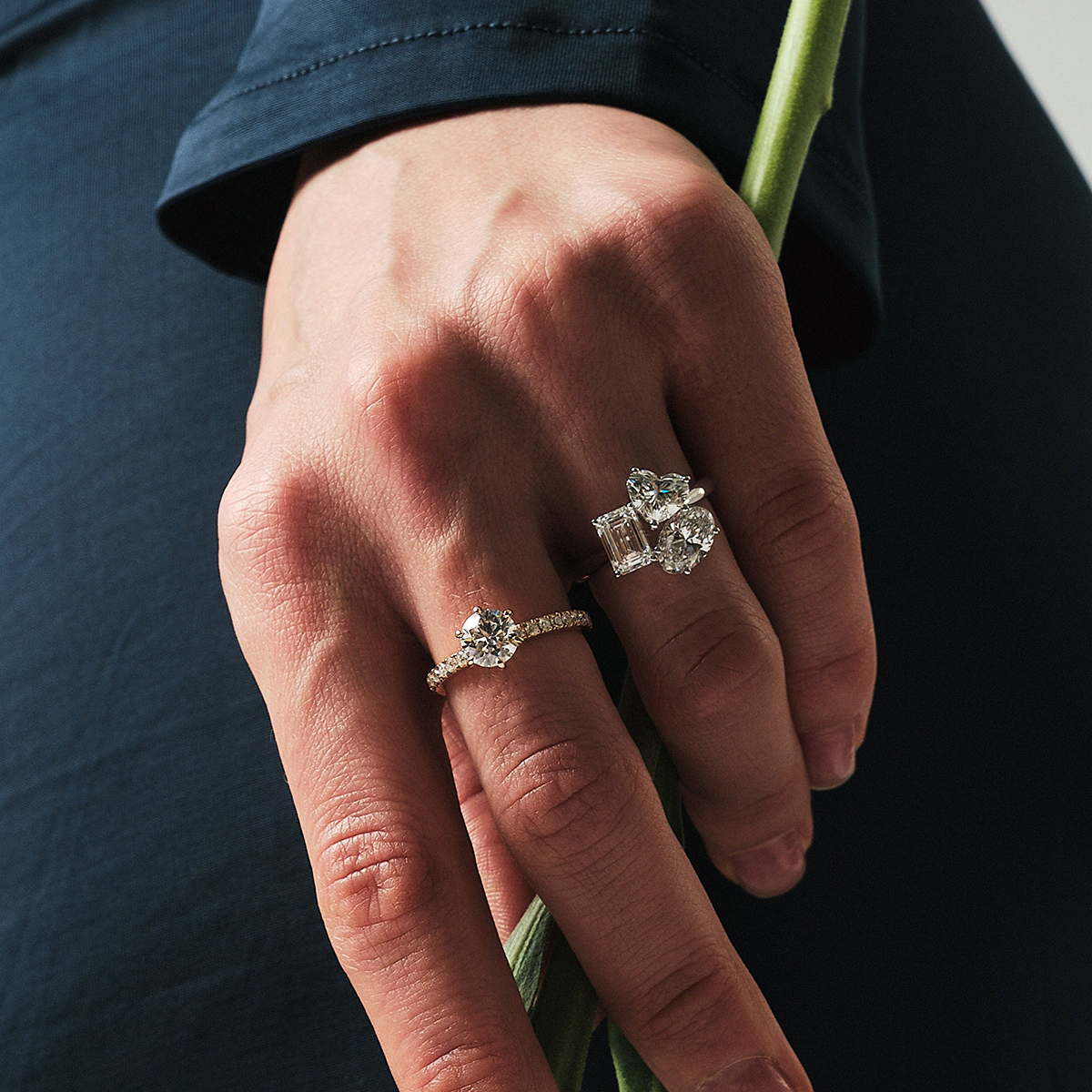 Multi-Cut Three-stone White Sapphire Engagement Ring