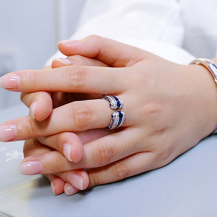 5.45ct Radiant Cut Blue Sapphire Eternity Ring
