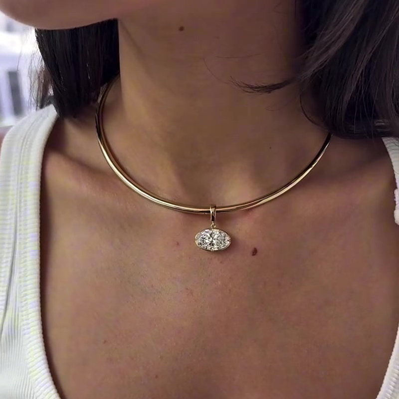 Oval Cut White Sapphire Pendant Necklace