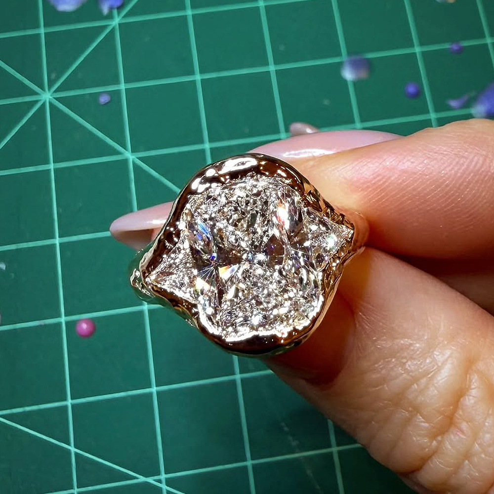 Cushion Cut White Sapphire Ring with Side Stones