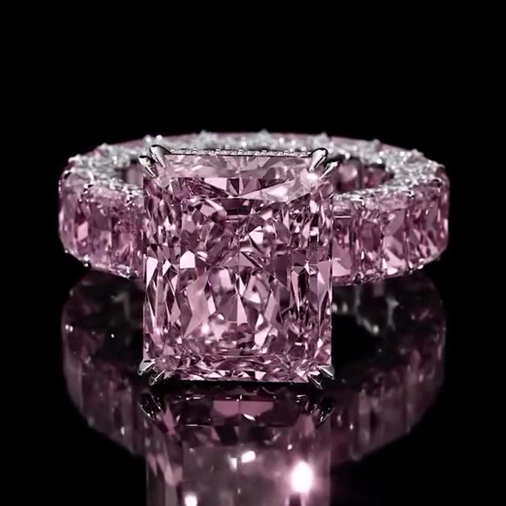 Under Halo 8ct Radiant Cut Pink Sapphire Engagement Ring