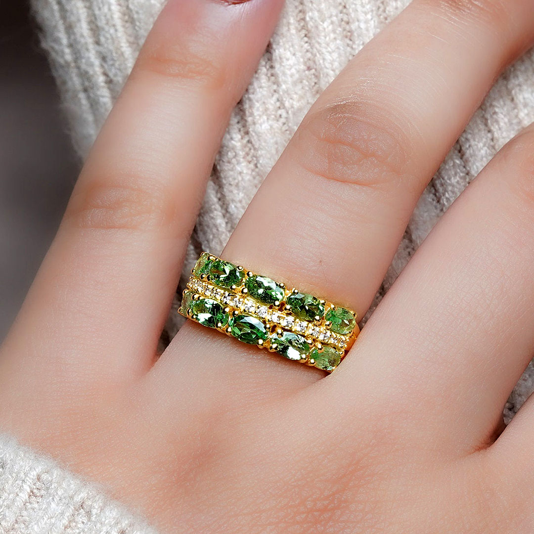 3.5ct Oval Cut Green Sapphire Eternity Ring