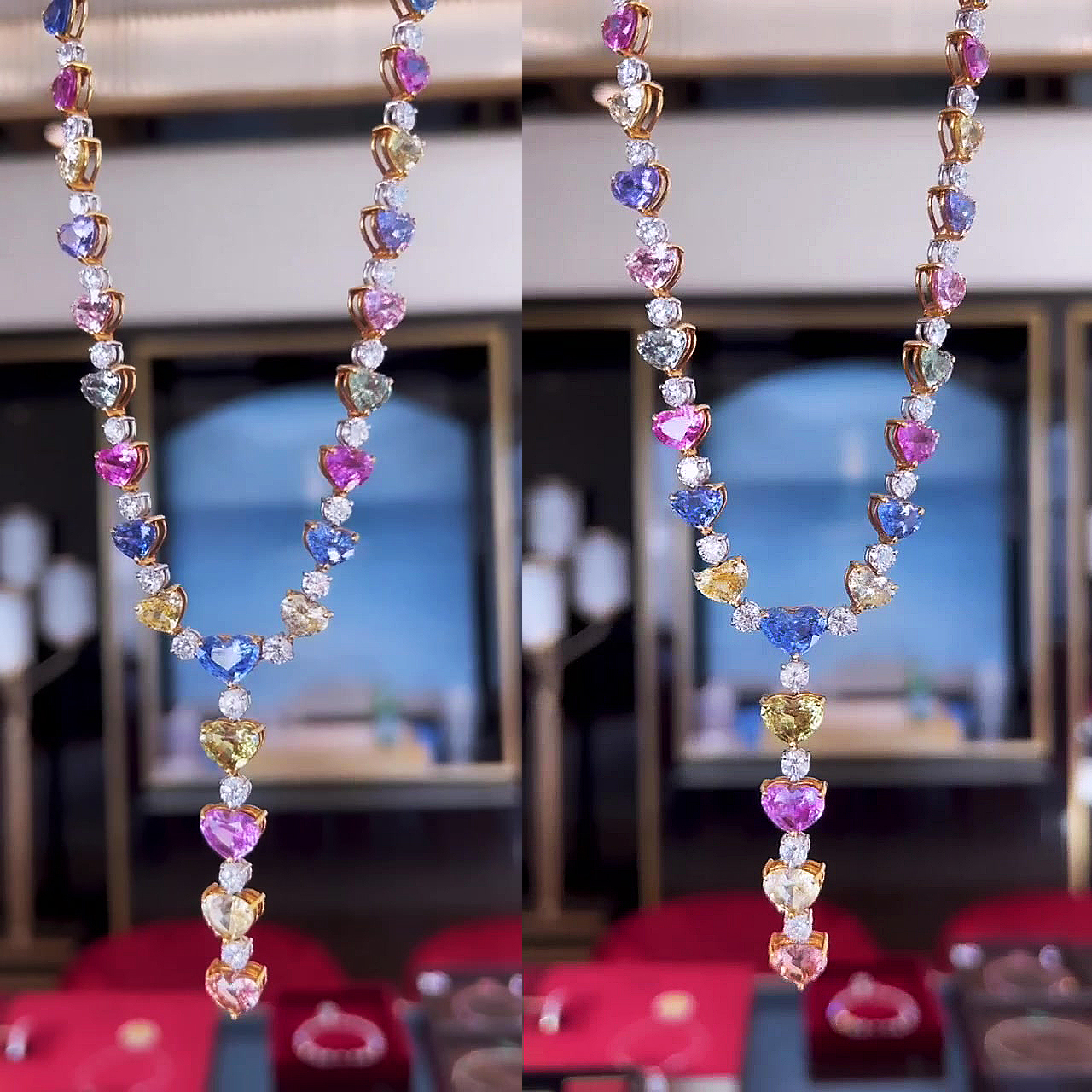 Heart Cut Rainbow Sapphire Necklace