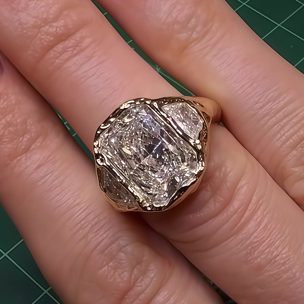 3ct Cushion Cut White Sapphire Three Stone Ring