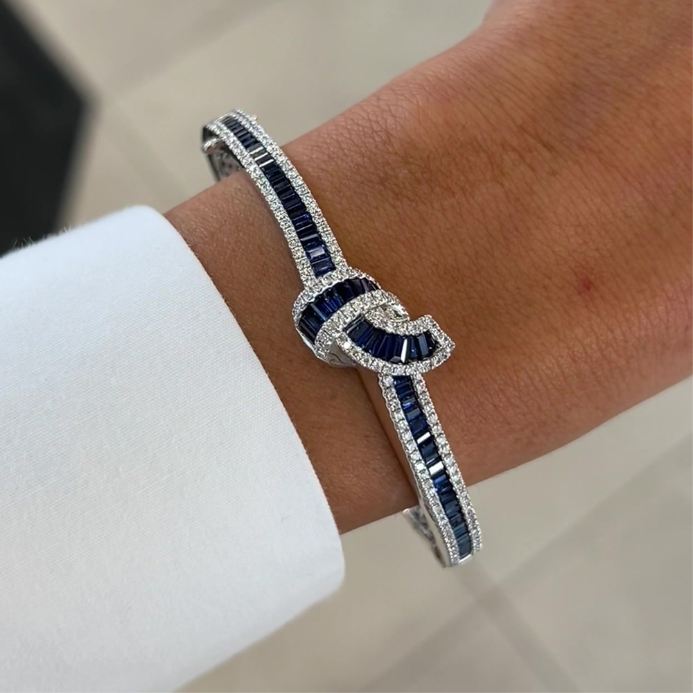 Fashion Emerald Cut Blue Sapphire Tight Knot Bracelet