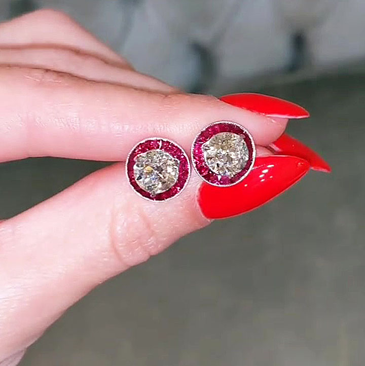 Two-tone Round Cut White Sapphire Stud Earrings