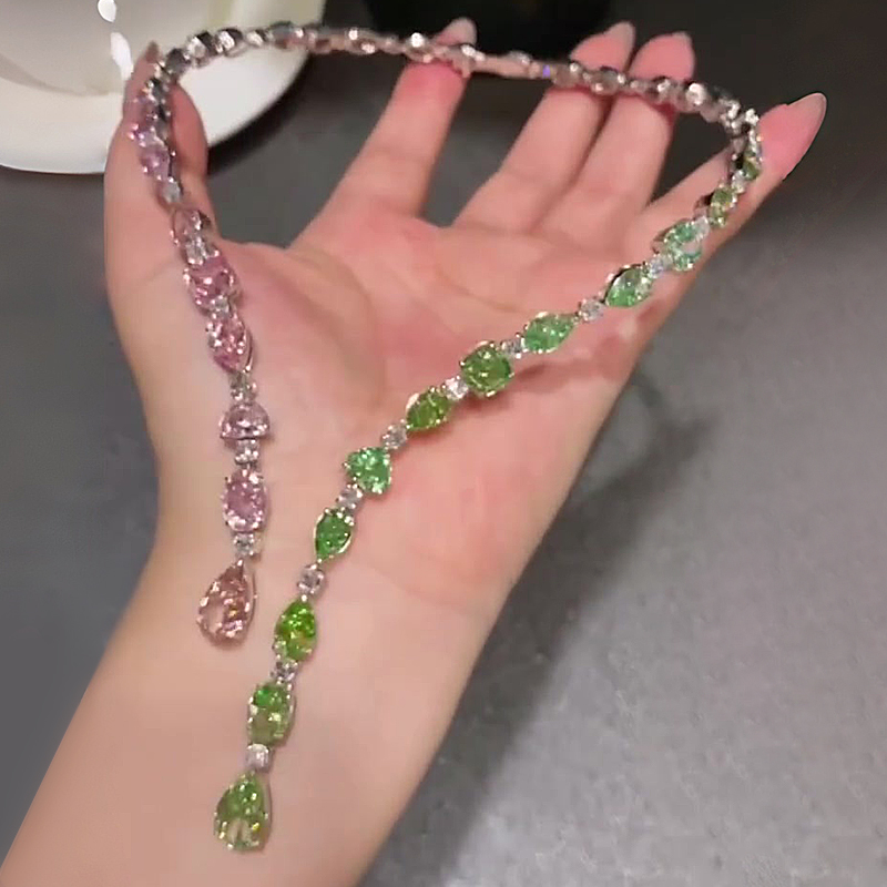 Open Design Multi-Cut Pink&Peridot Sapphire Necklace