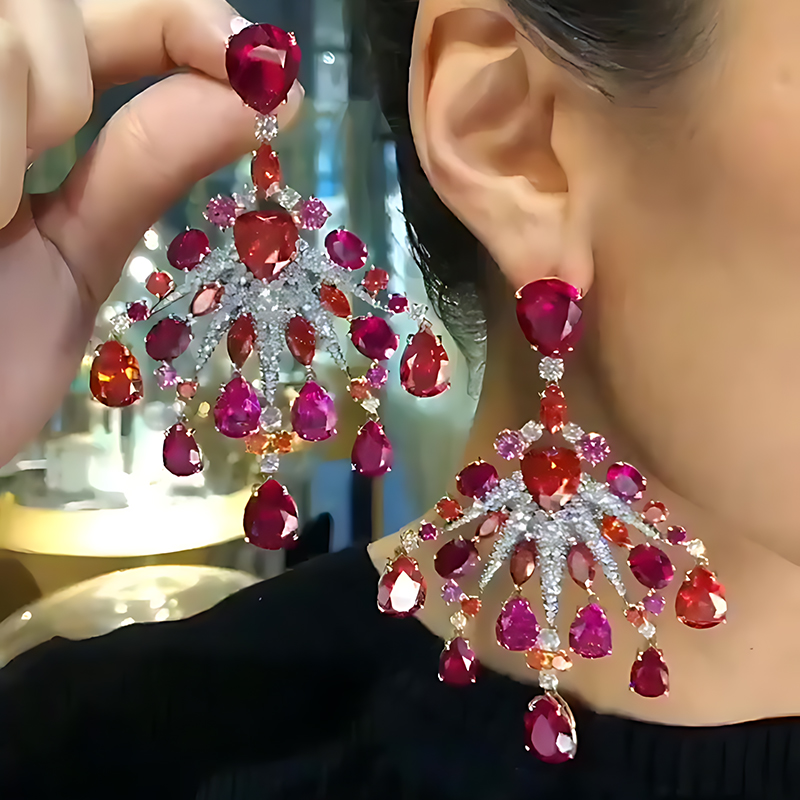 Ruby & White Sapphire Chandelier Earrings
