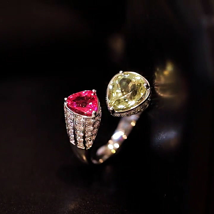 6.75ct Pear Cut Ruby&Yellow Sapphire Toi et Moi Ring