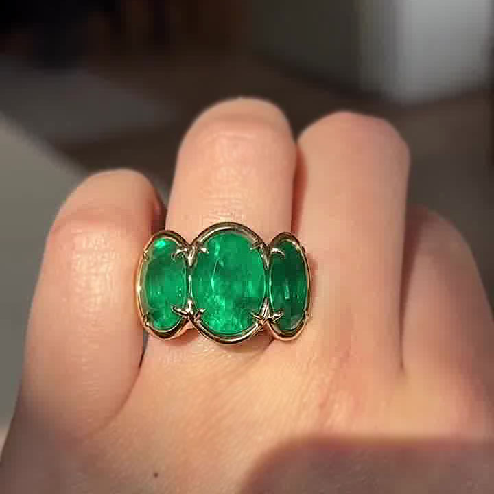 7ct Three-Stone Oval Cut Emerald Sapphire Ring