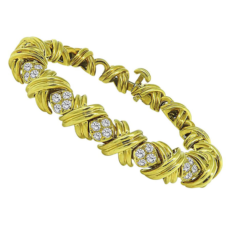 Vintage X Link Round Cut Diamond Bracelet