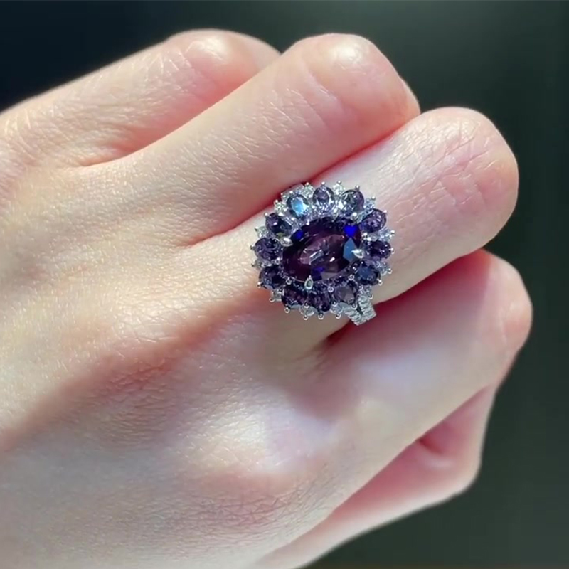 2ct Oval Cut Amethyst Sapphire Double Halo Engagement Ring