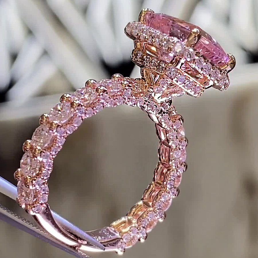 7ct Halo Cushion Cut Pink Sapphire Engagement Ring