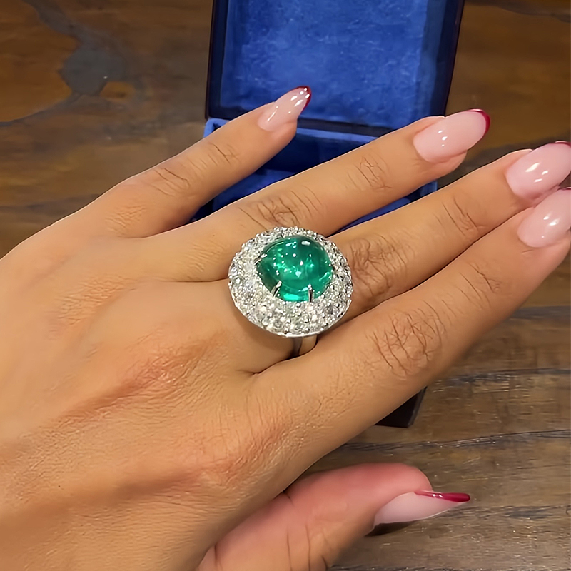 7ct Cabochon Paraiba & White Sapphire Halo Cocktail Ring