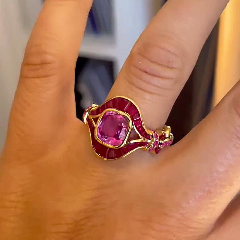 3ct Cushion Cut Ruby Sapphire Engagement Ring