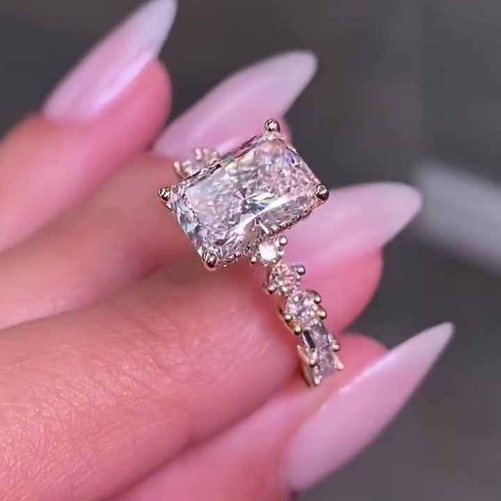 2ct Under Halo Emerald Cut White Sapphire Engagement Ring