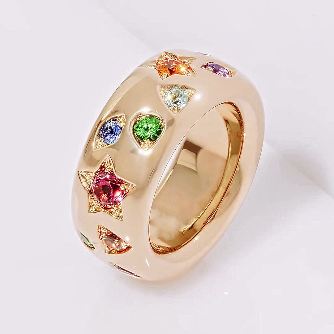 1.75ct Round Cut Rainbow Sapphire Wedding Band