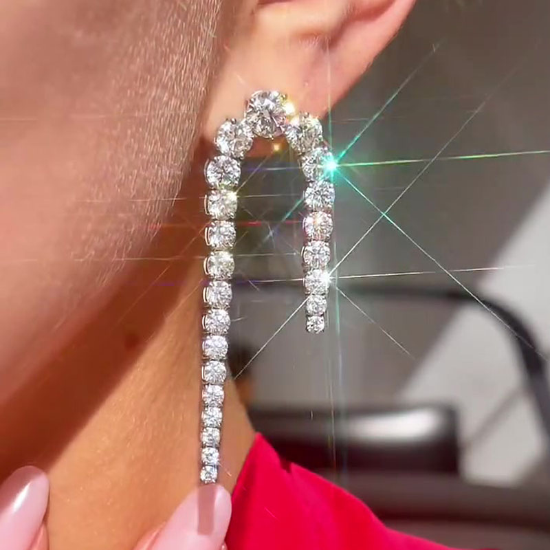 Brilliant Round Cut White Sapphire Dangle Earrings