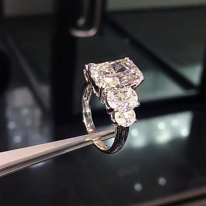 4ct Five-Stone Oval Cut White Sapphire Engagement Ring