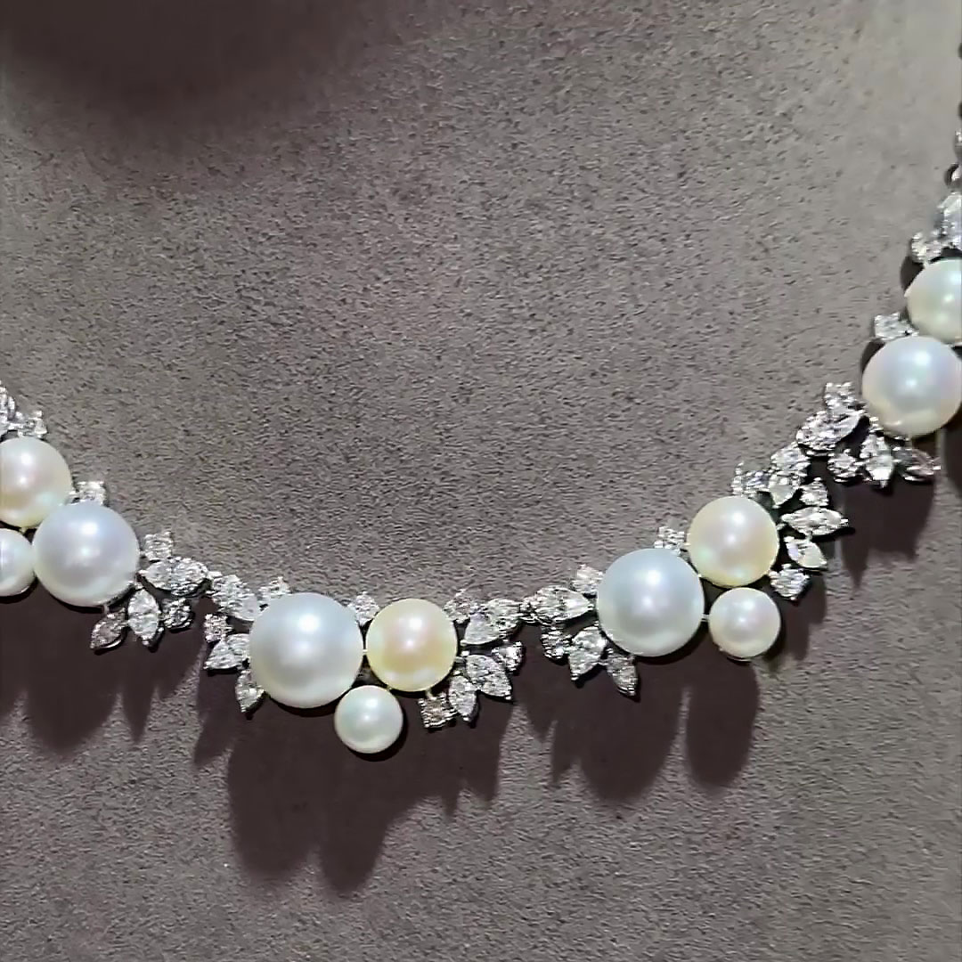 Multi-cut White Sapphire Pearl Necklace